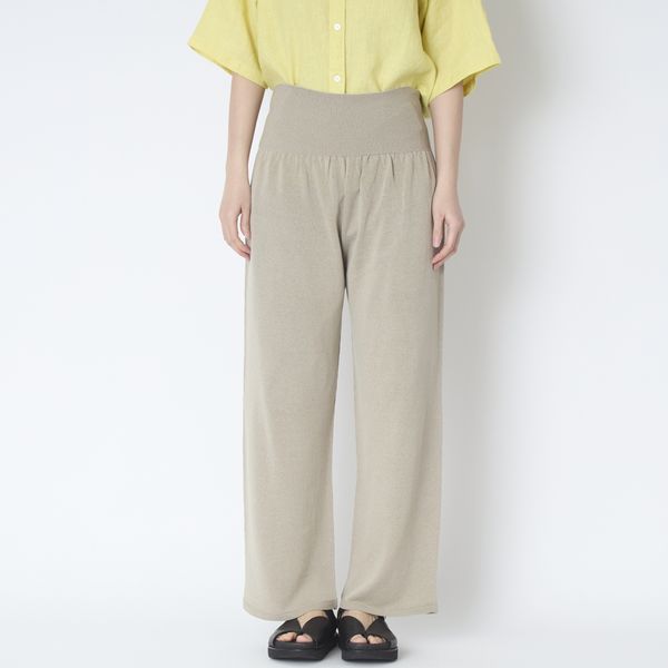 SAIFUKU/のびるニットパンツ ワイドタイプ 綿麻 -パンツ丈の調整可能な